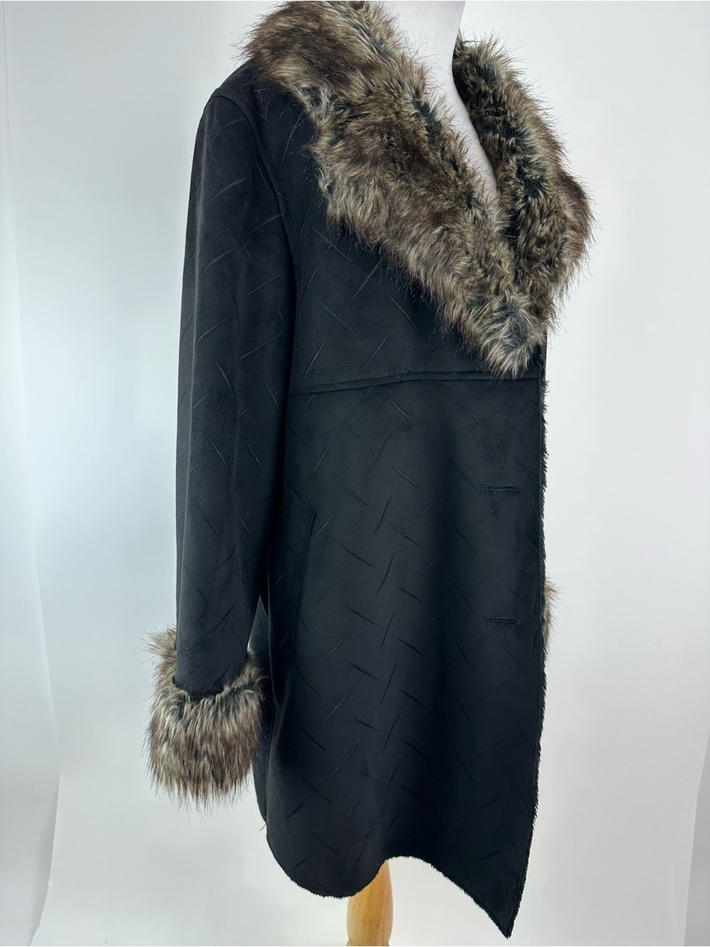 Utex Design Faux Suede Shearling Jacket Faux Fur Trim Size 2X - Picture 4 of 14